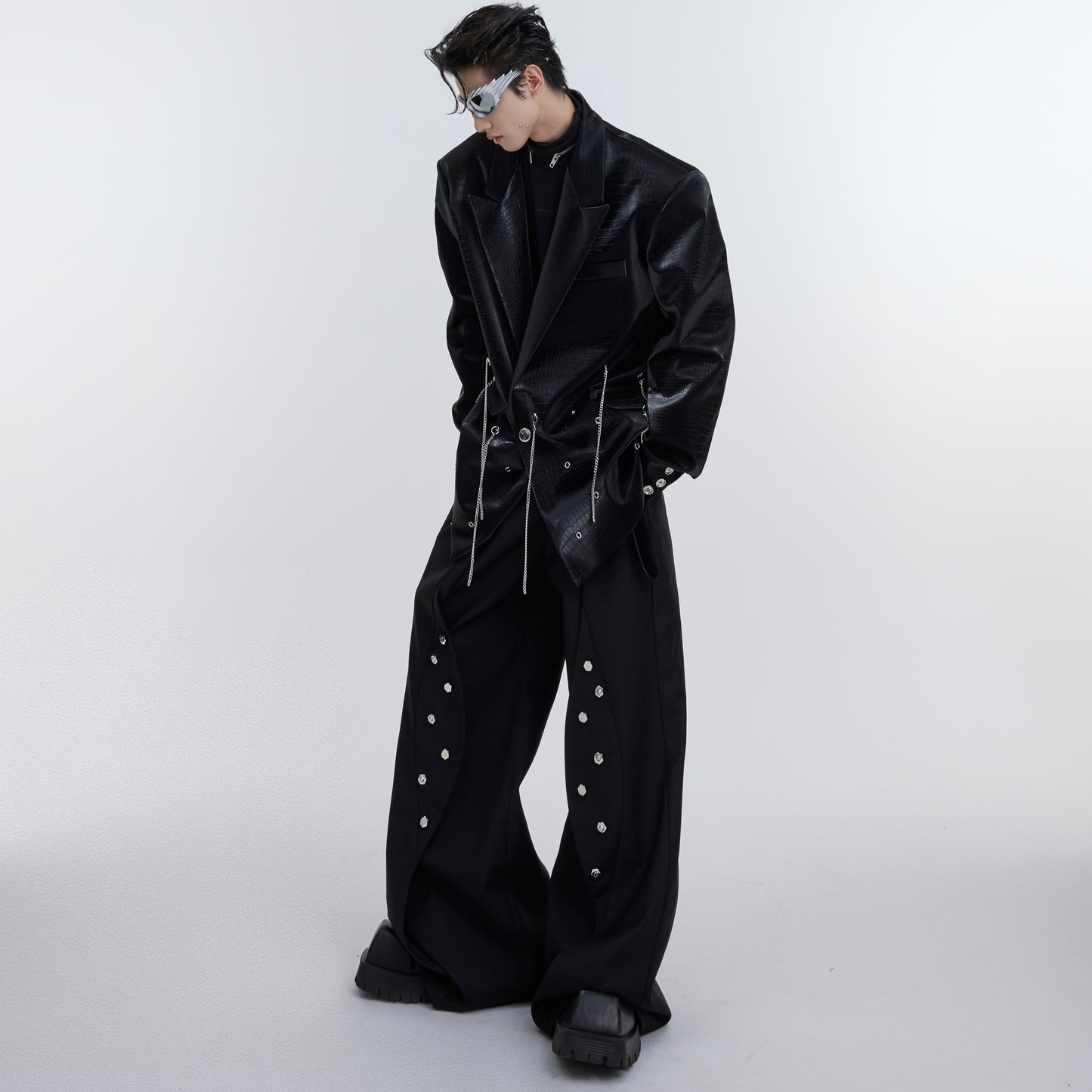 Metal Tassel Design Feeling PU Leather Suit
