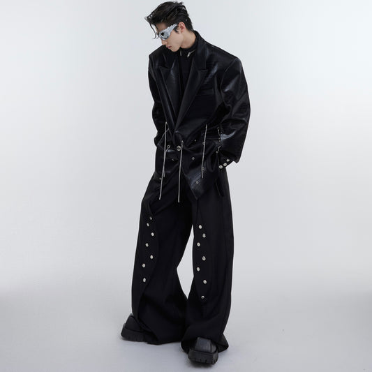 Metal Tassel Design Feeling PU Leather Suit