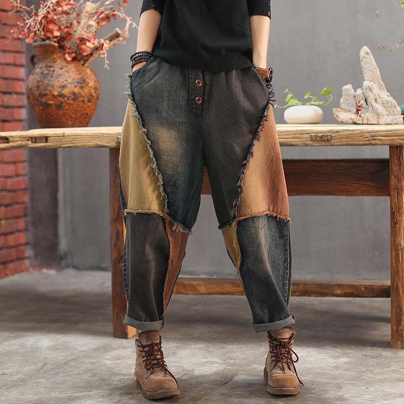 Color Block Patch Oversized Harem Jeans