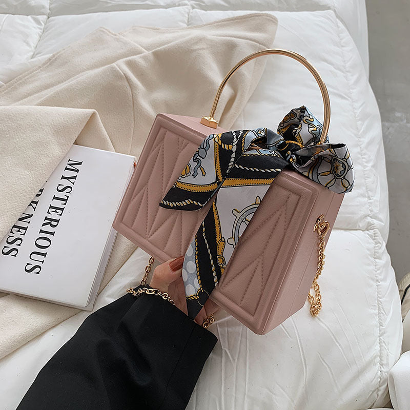 Female Silk Scarf Fold Small Square Texture Foreign Style Chain Portable Box Bag