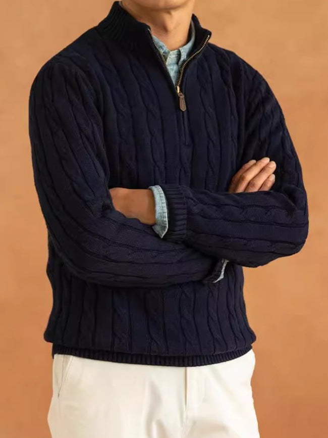 Langærmet Pullover Halv Lynlås Snoet Casual Ensfarvet Herresweater
