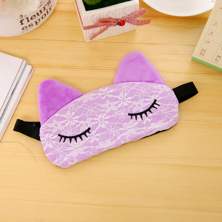 Cartoon Lace Eyeshade Sleeping Mask Cover Microfiber Eye Eyepatch Blindfolds To Shield The Light Cute Cat Eye Mask Cover