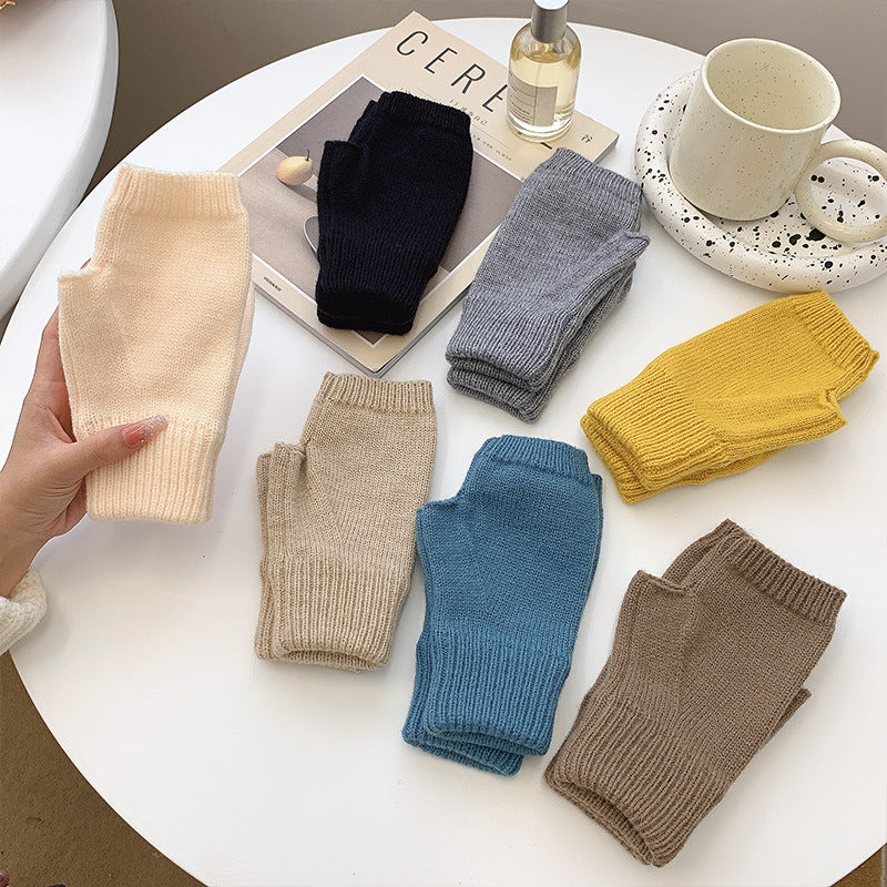 Women's Warm Knitting Wool Half Finger Gloves