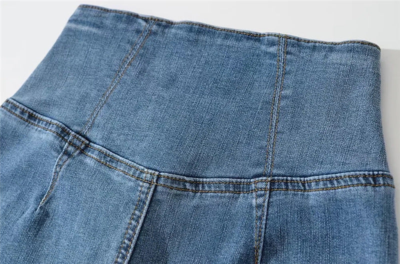 Waist Irregular Denim Bootleg Pants Women