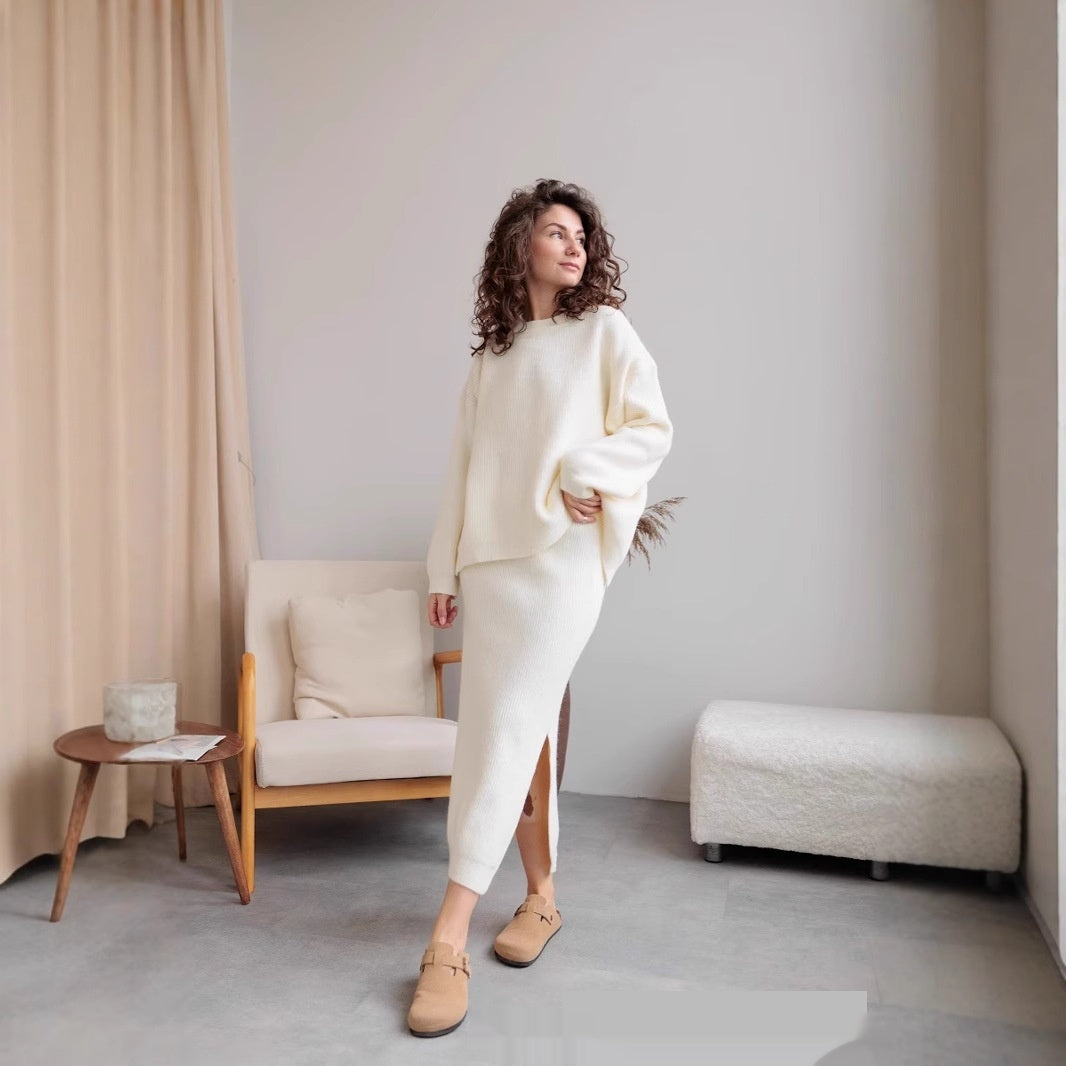Knitted Overskirt Suit Women's Sweater Split Hip Skirt Elegant