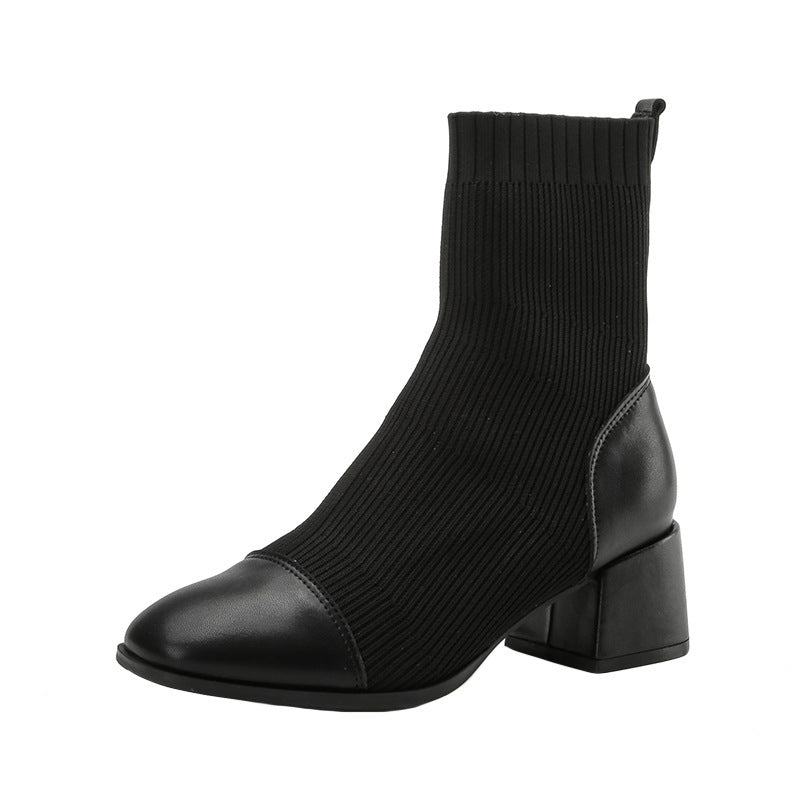 Net Celebrity Thin Socks Temperament Thick Heel Low Tube Martin Boots