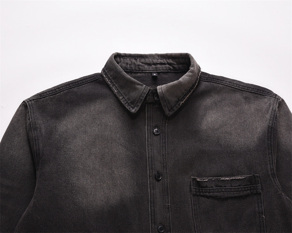 Punk Waste Soil Washed Old Ripped Denim Loose Casual Turn-down Collar Coat