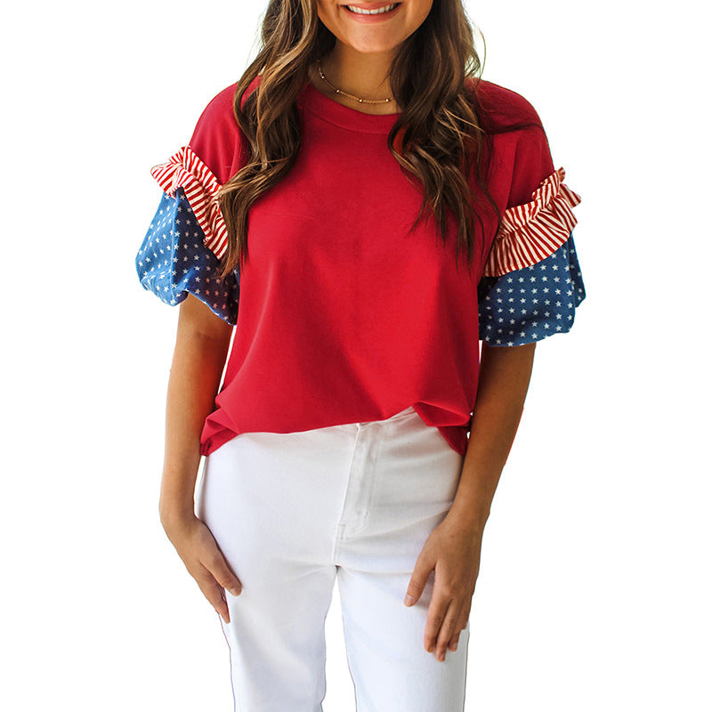 Womens Casual Short-sleeve Printed Top