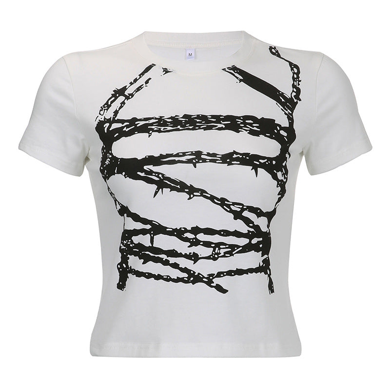 Basic Contrast Abstract Print Short Sleeve Slim Fit T-Shirt