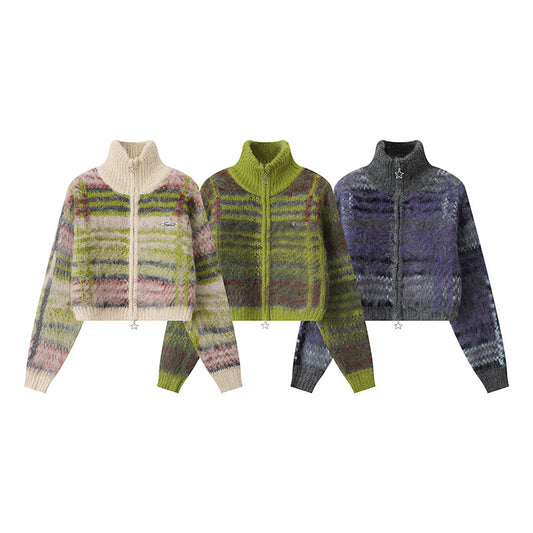 Retro Contrast Color Atmosphere Sweater Women's Loose Short