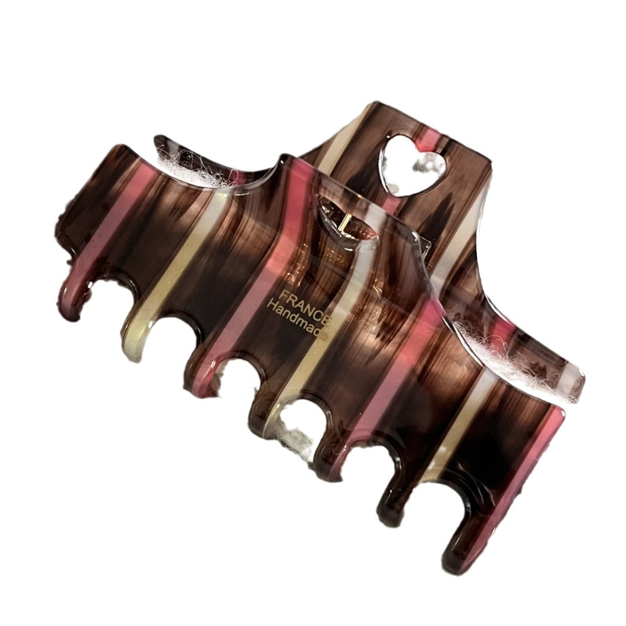 Stripe Contrast Color Acetate Grip Hollowed Heart Shape Square