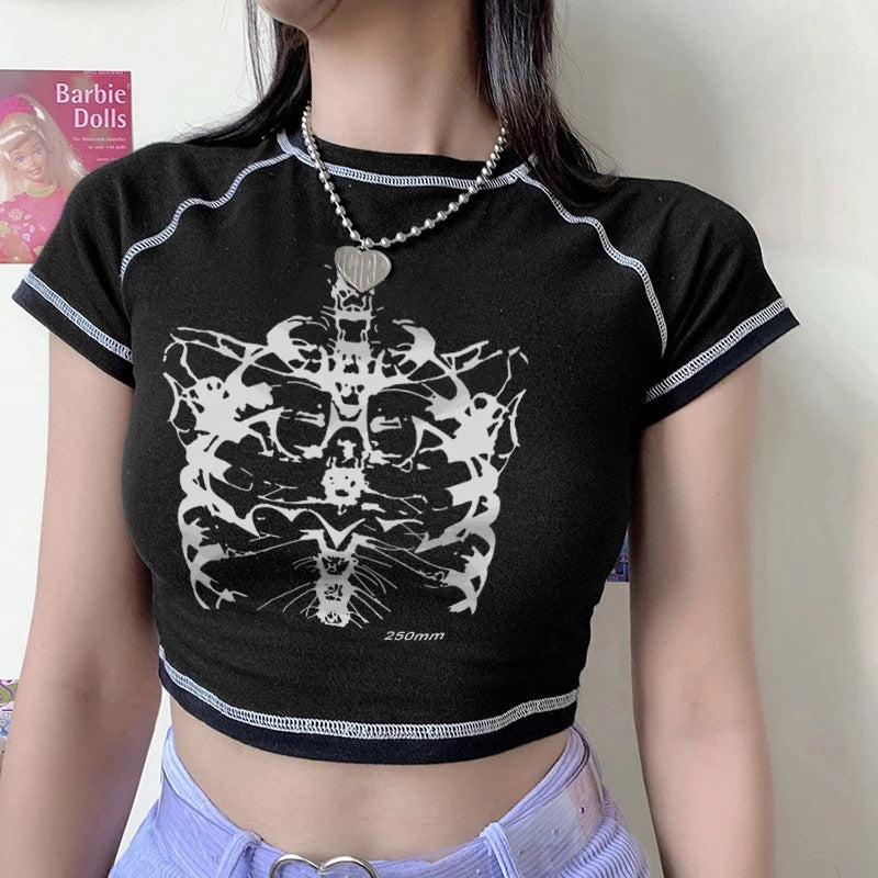 Slim Fit Print Vintage Pattern Women's Short Sleeves