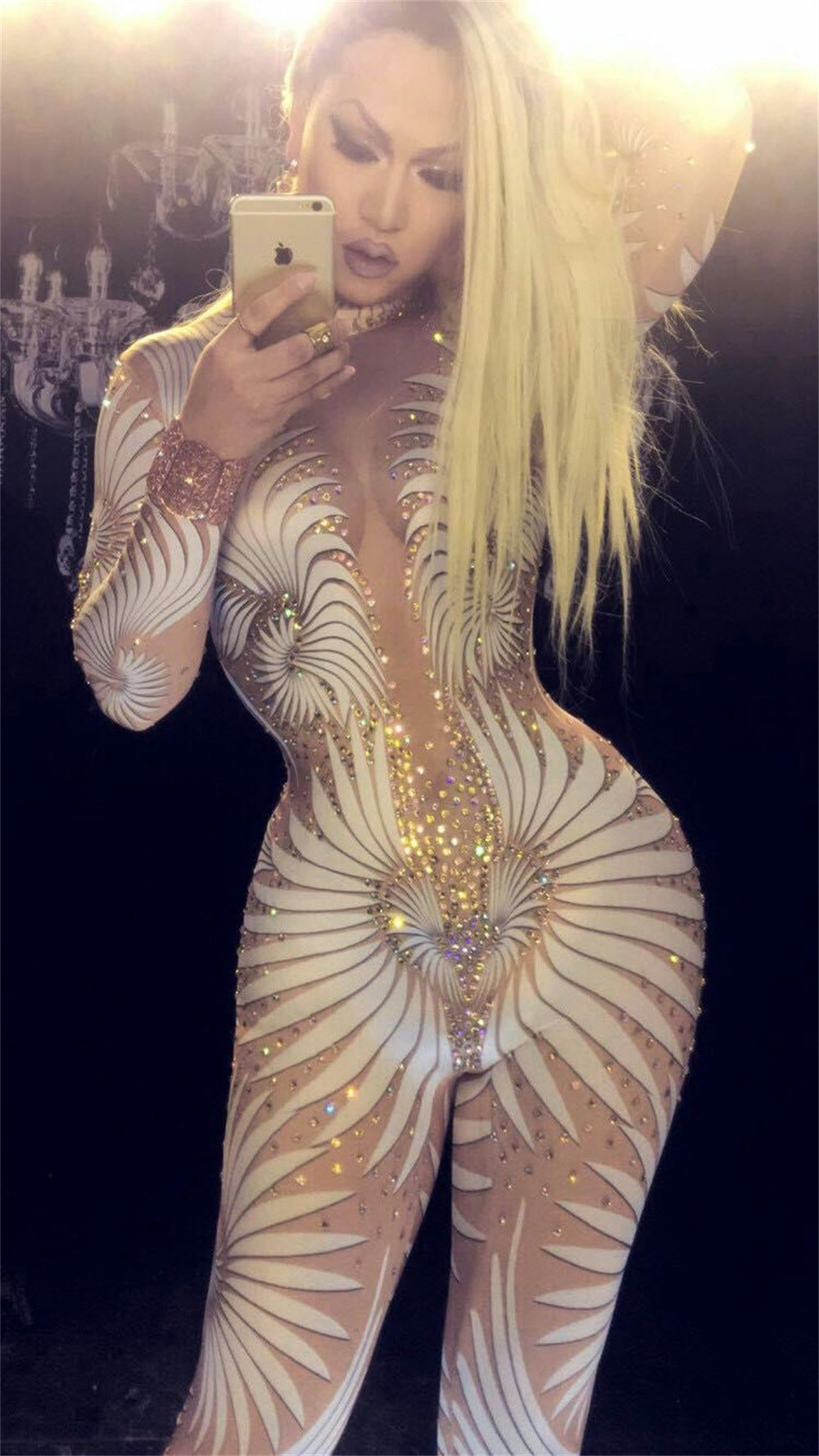 Sexy Rhinestones Jumpsuit Stage Costume