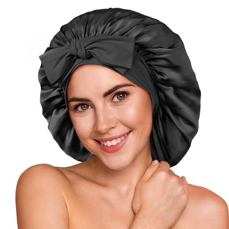 Stretch Ribbon Bowknot Silk Round Cap Solid Color