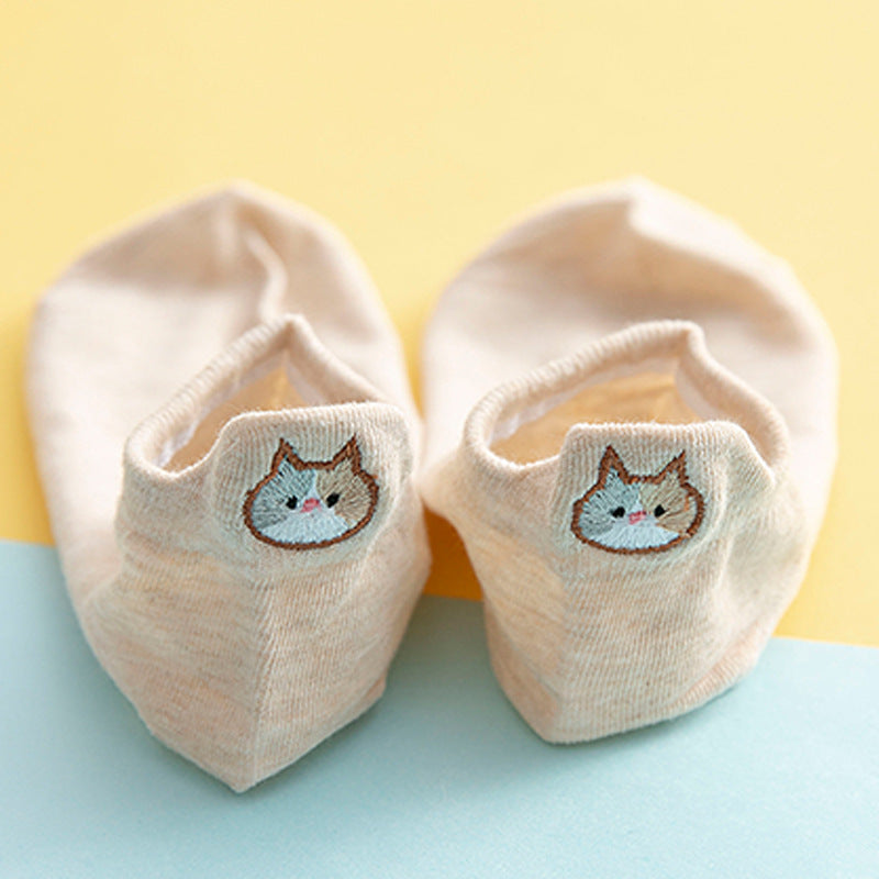 Socks Female Embroidered Cat Boat Socks Shallow Mouth Cute Low Waist