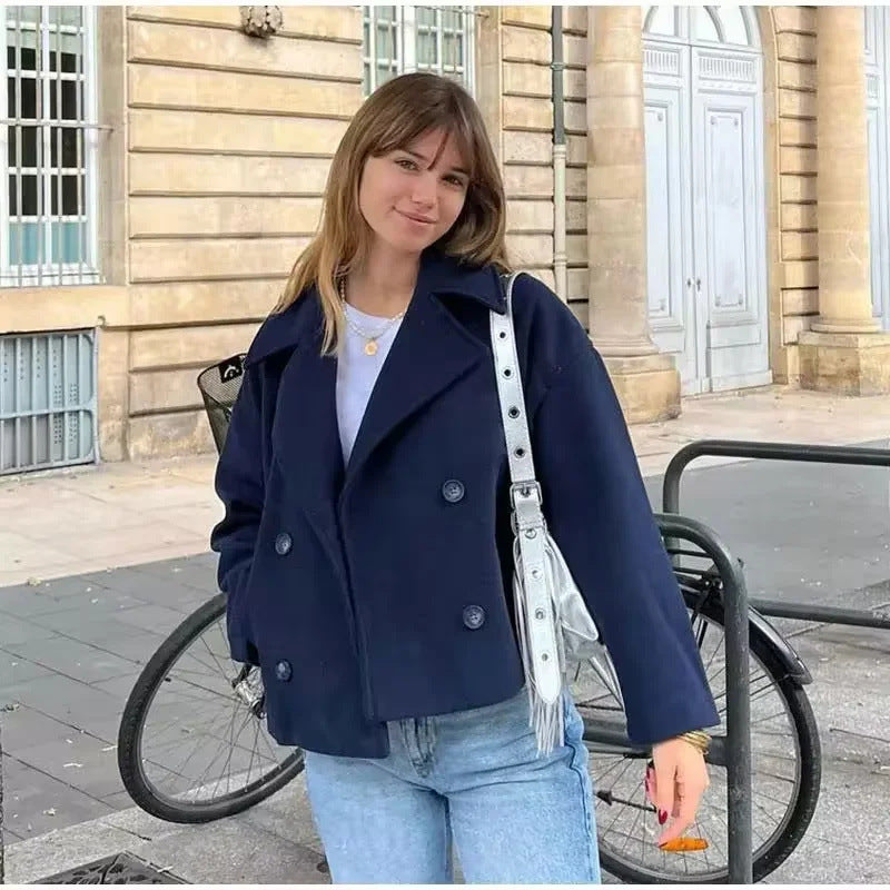Women's Double Breasted Short Woolen Coat