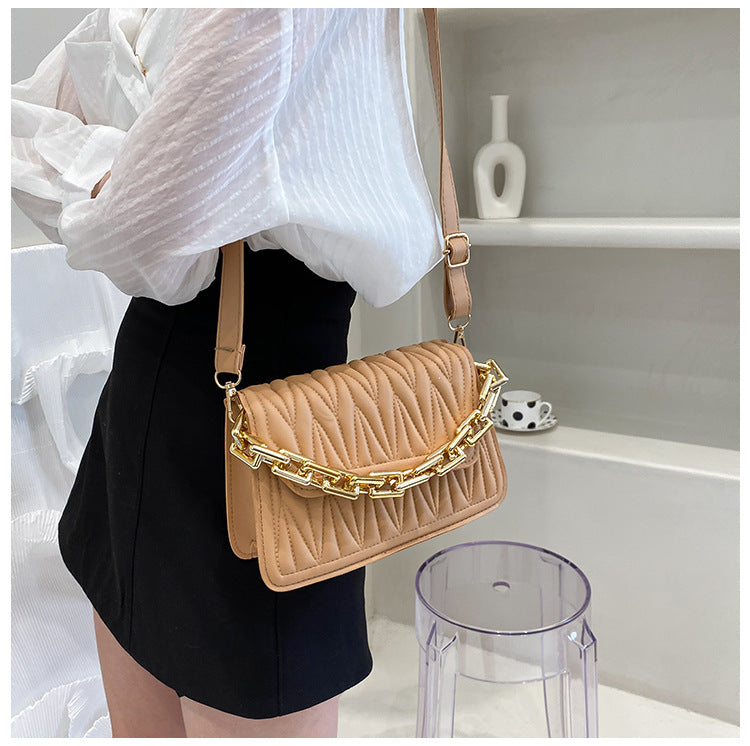 Hong Kong Style Retro Single Shoulder Bag Fashion Casual Messenger Texture Chain