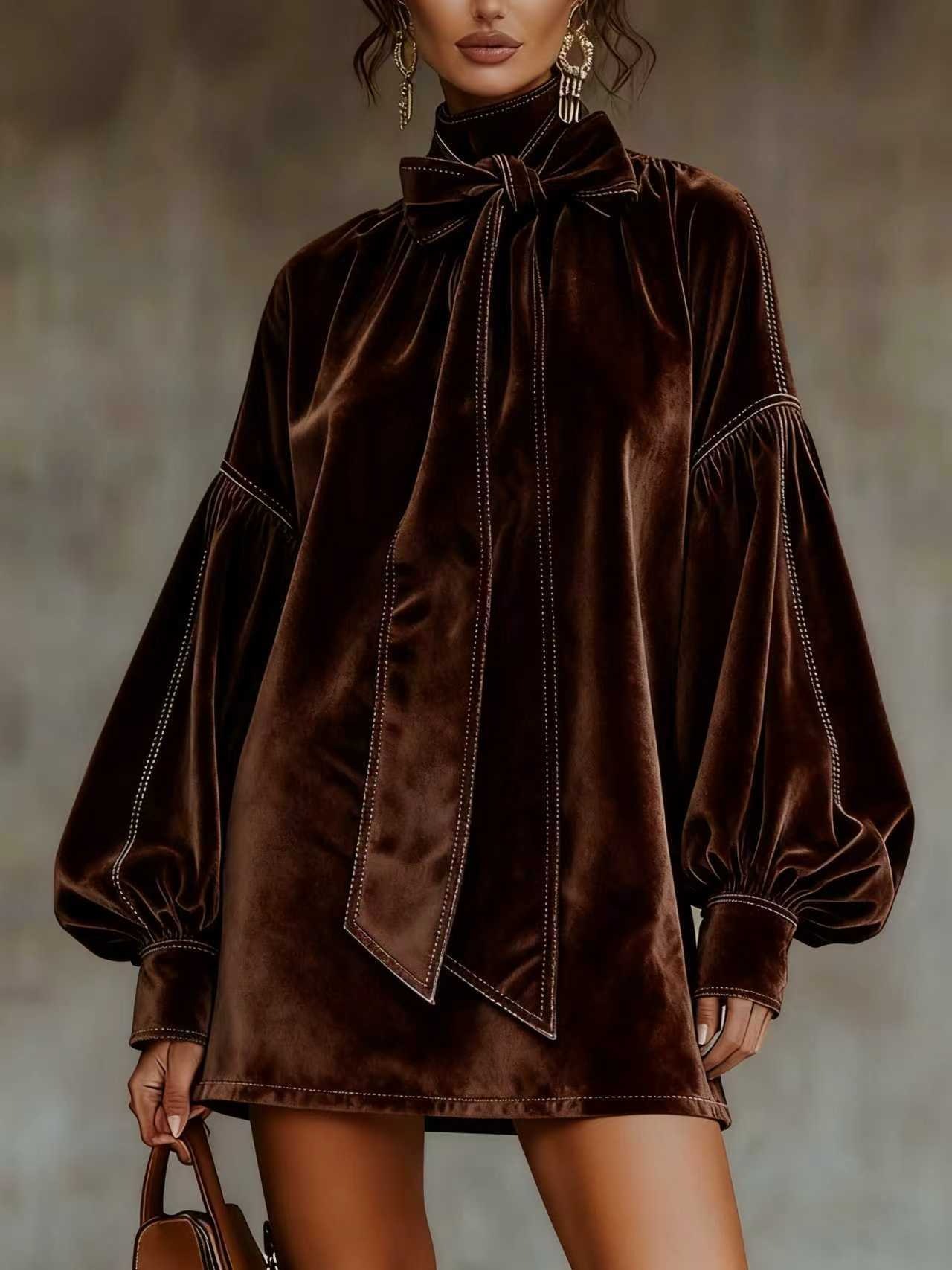 Elegant Bow-Tie Lantern-Sleeve Jacket For Women