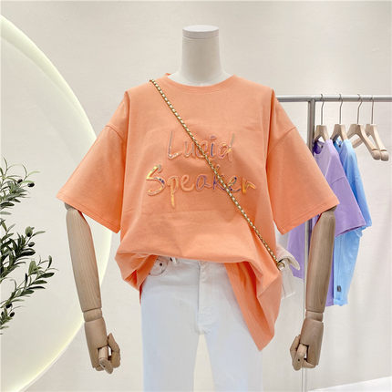 Women's Loose Short-sleeved T-shirt With Bronzing Letter Design Sense
