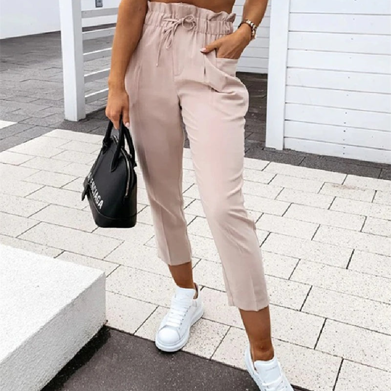 Ladies casual high waist pleated pants