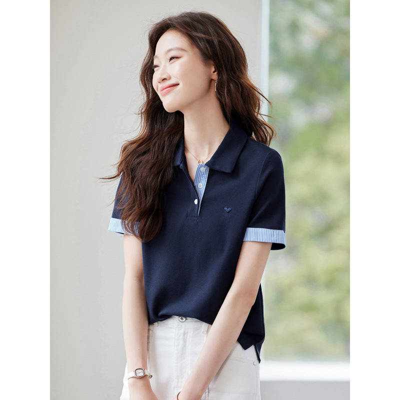 Women's American-style Faux Two-piece Off-shoulder Short-sleeve T-shirt