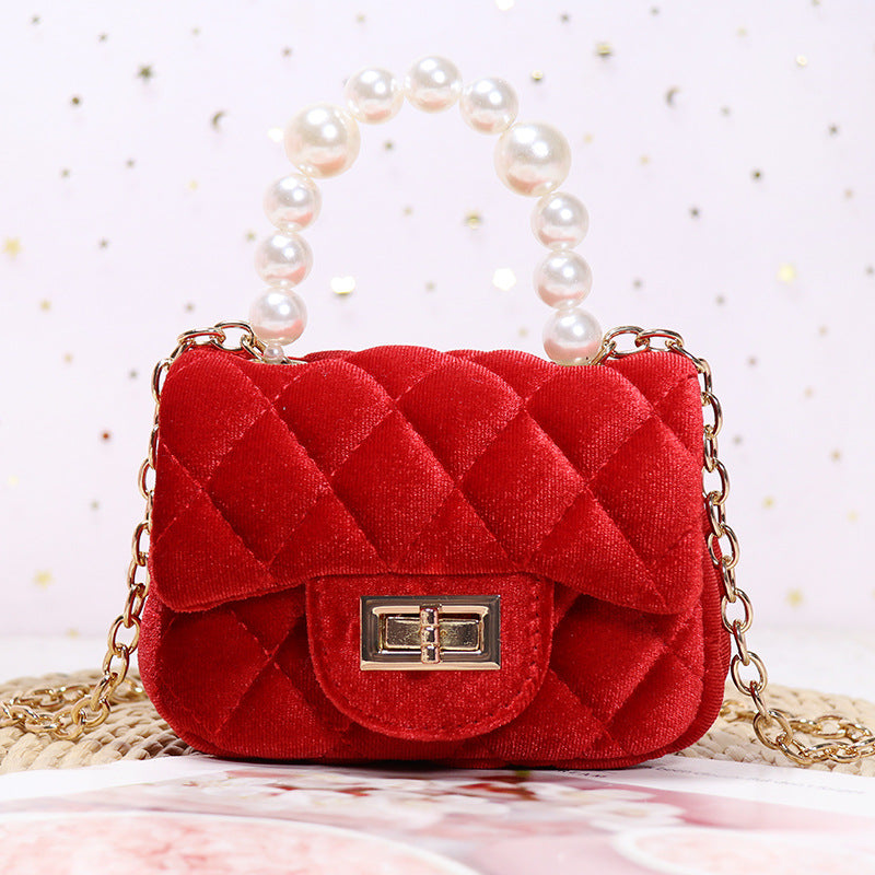 Gold Velvet Mini Pearl Tote