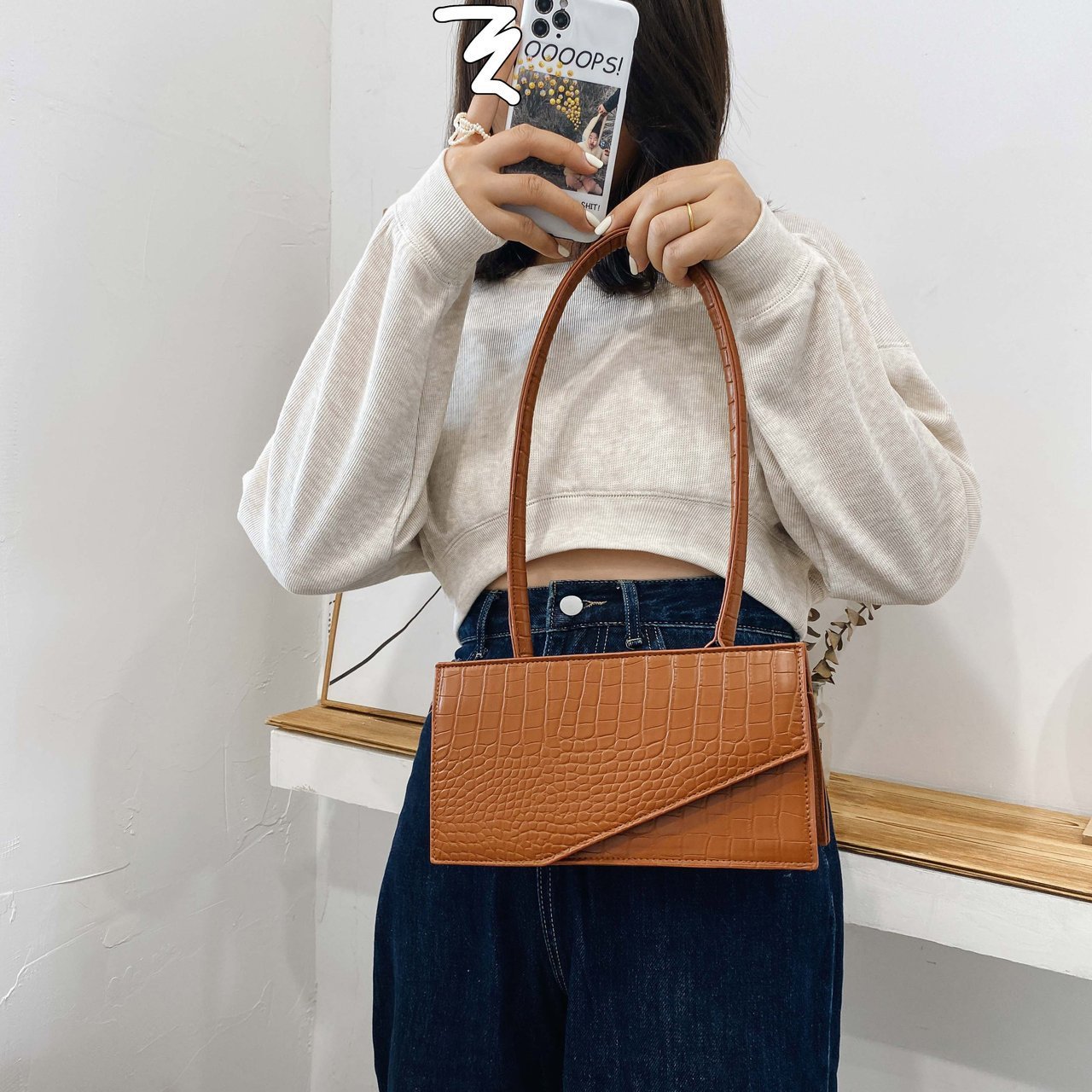 One shoulder messenger stone pattern small square bag