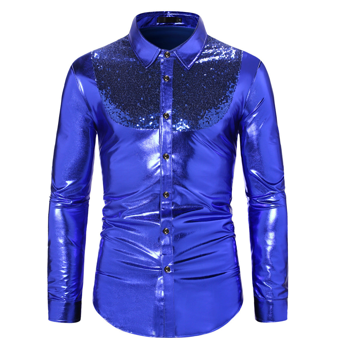 Autumn New Fashion Color-blocking Sequin Disco Shirt