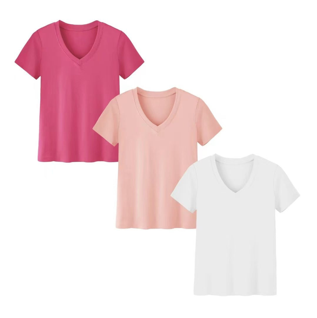 Loose Short-sleeved Top Combination Solid Color Women's Clothing