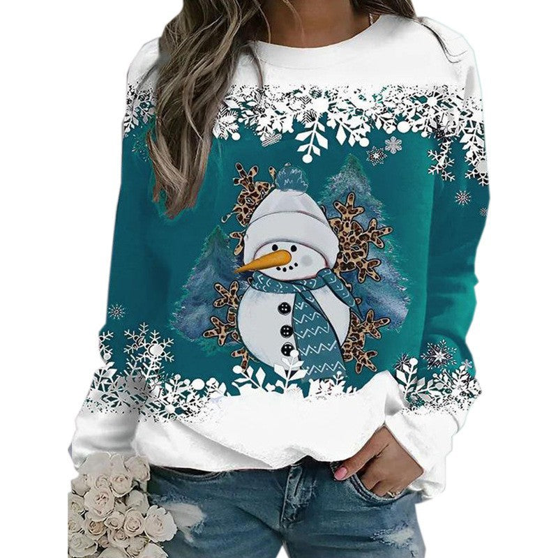 Fashion Christmas Snowman Round Neck Long Sleeve Women