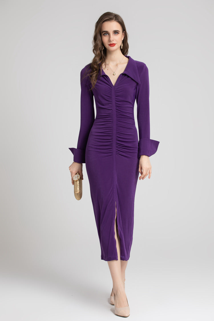 Casual Bottomed Solid Color Dress With Waist Closure