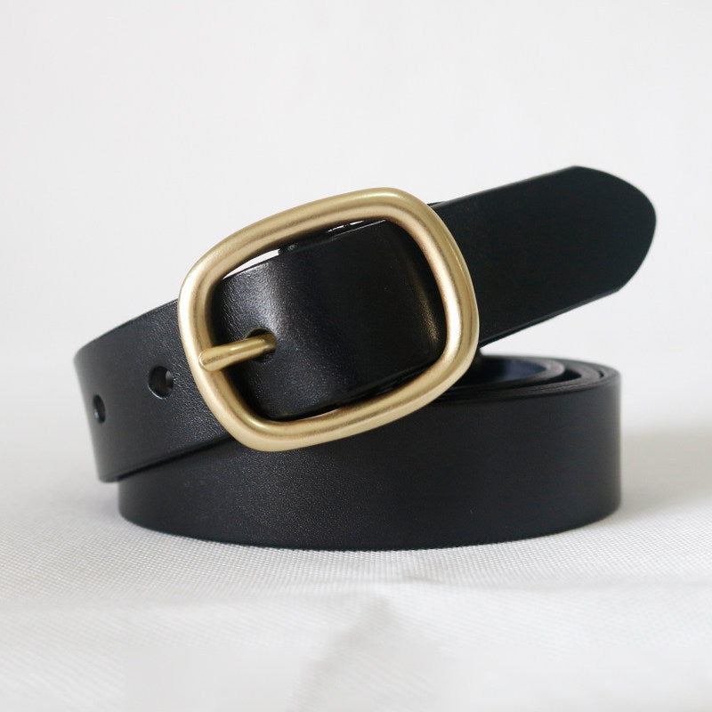 Pure Cowhide Leather Belt With Copper Buckle