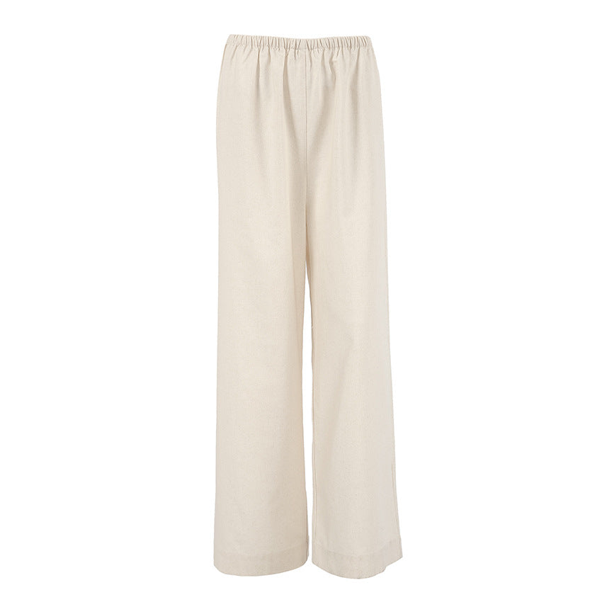 Stylish Wide-leg Cotton And Linen Pants For Women