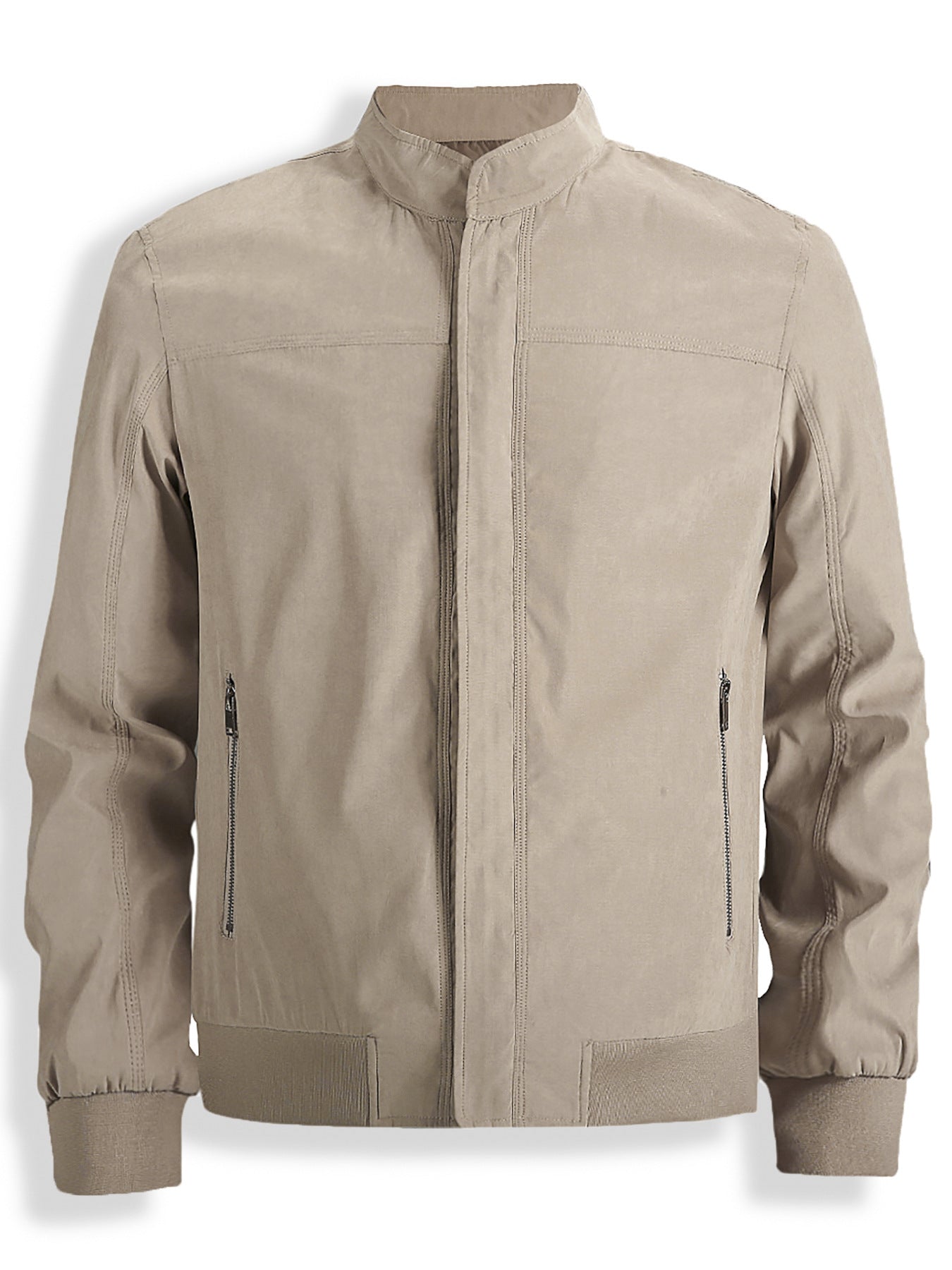Solid-color Zip-up Korean-style Stand-up Collar Mens Jacket