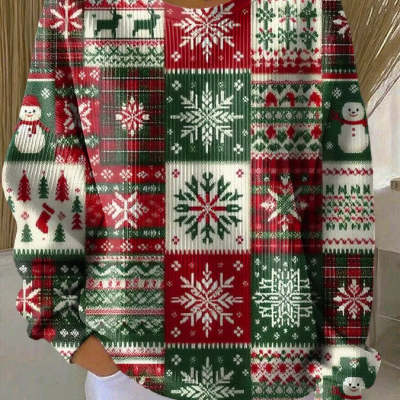 Womens Relaxed Casual Long-sleeve Crew-neck Sweatshirt