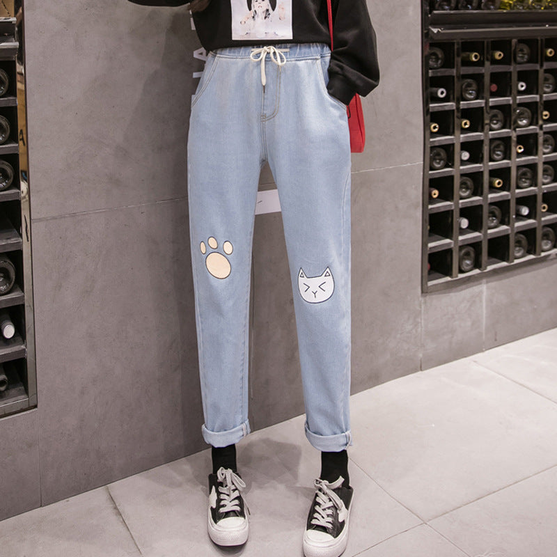 Denim pants with elastic waist