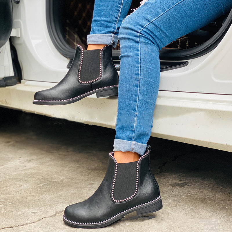 Women's Round Bead Thick Soled Martin Boots