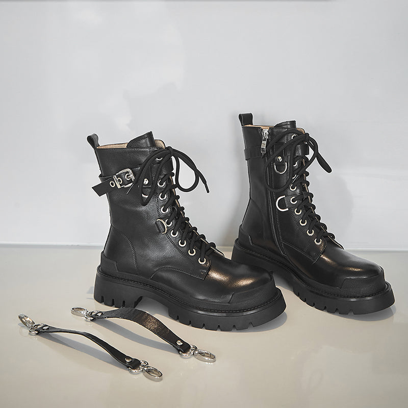 Women's Full Leather British Style Thick Sole Martin Boots
