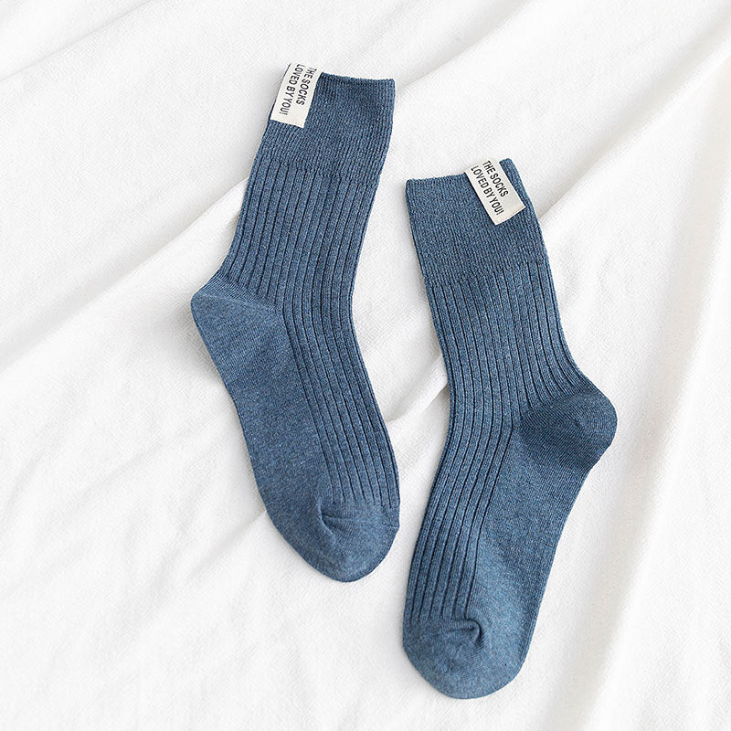 Cloth Label Thick Needle Mid-calf Length Solid Color Breathable All-matching Stockings