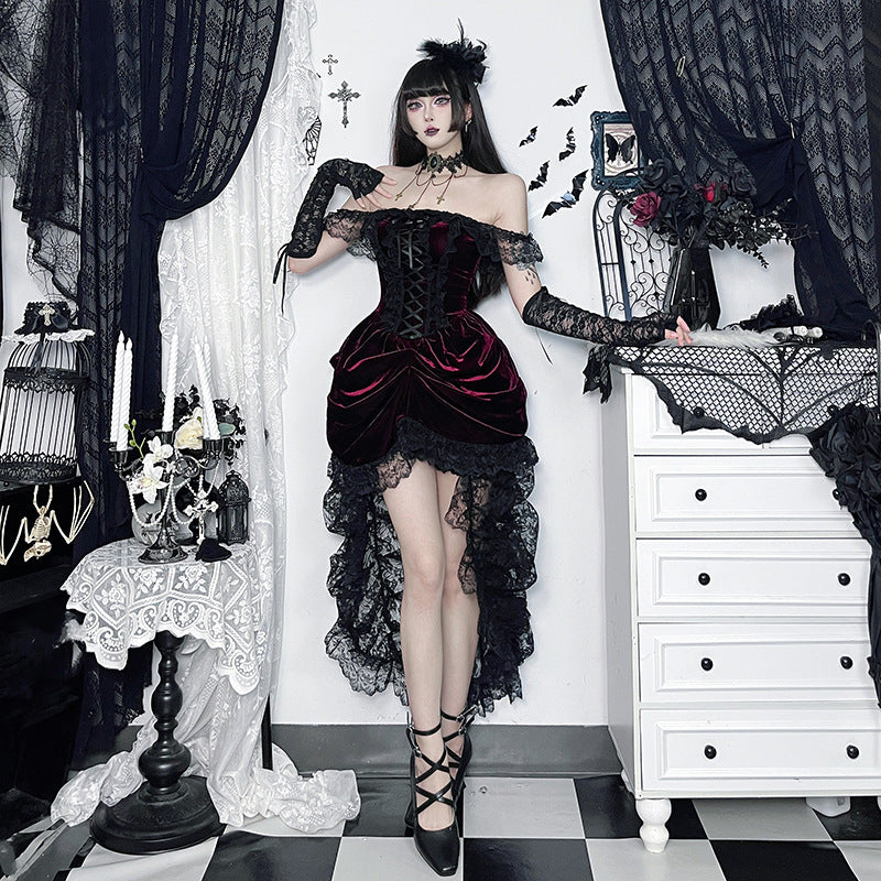 Dark-Style Multi-Layer Patchwork Train Dress