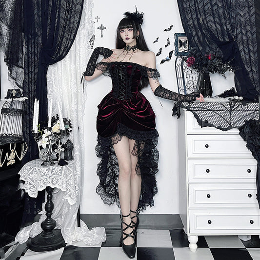 Dark-Style Multi-Layer Patchwork Train Dress