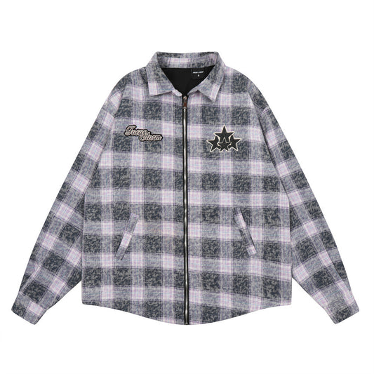 Washed And Worn Plaid Jacket Shirt For Men
