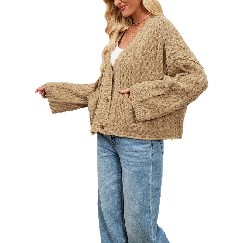 Women's Cable Loose-fitting Solid Color Knitted Cardigan
