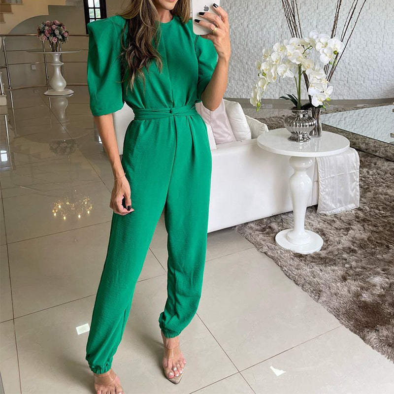 Women's Fashion Waist-controlled Round Neck Jumpsuit
