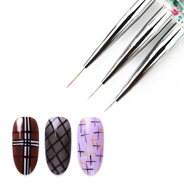 3Pcs/Set UV Gel Nail Liner Brush Acrylic
