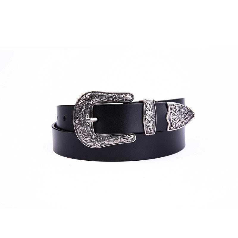 Fashion decorative carved leather belt