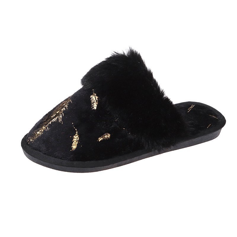New European and American Home Furnishing Plus Velvet Plus Size Plush Cotton Slippers Women