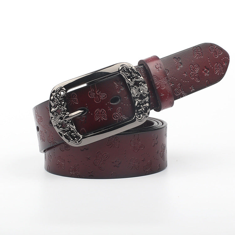 Wide belt with bow-buckle leather
