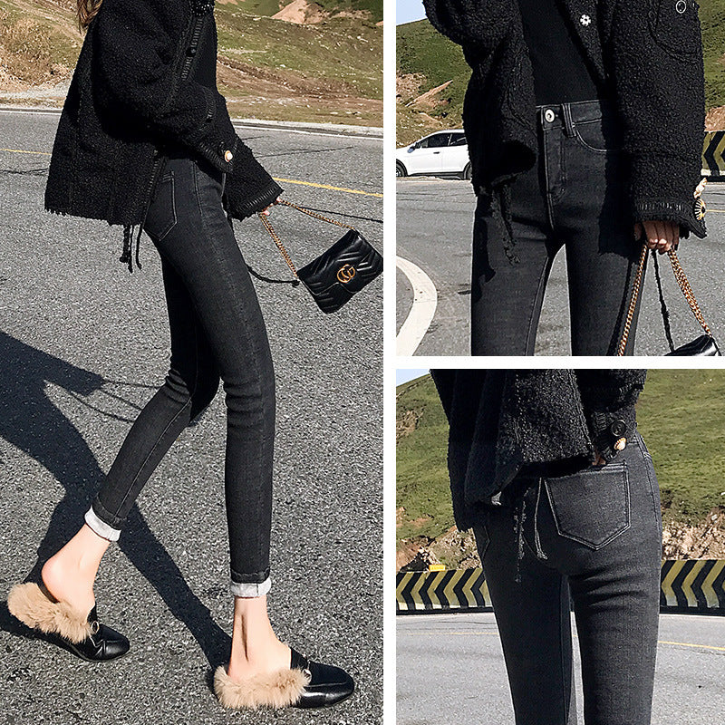 Women's thickened plus velvet jeans