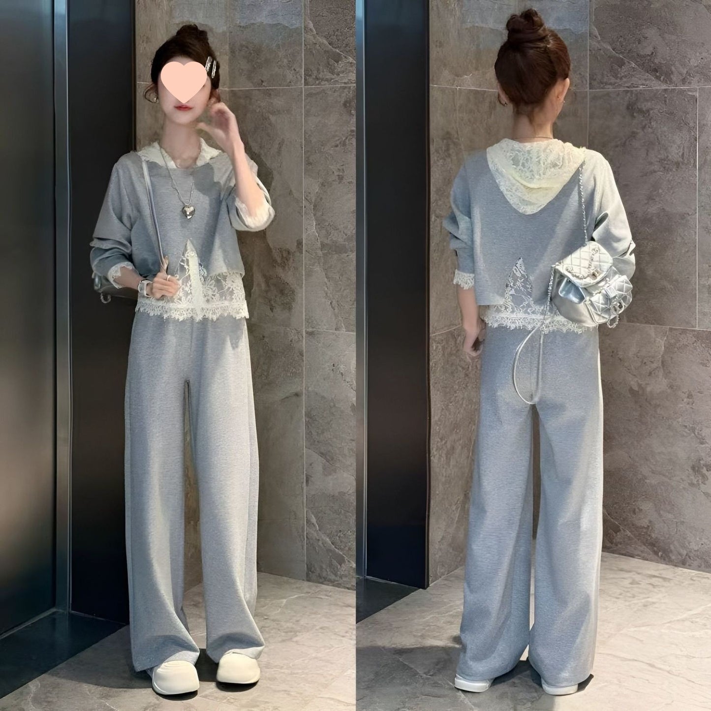 Womens Lace Off-Shoulder Sweater And WideLeg Pants Set Youth-EnhancingThreePiece Outfit